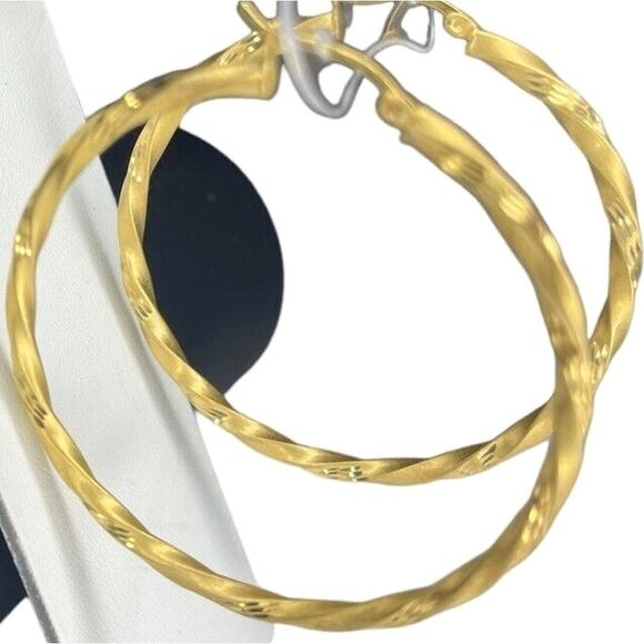 14K Gold Vermeil Twisted Satin Hoop Earrings Stunning Chic Fashion Statement NWT - Picture 2 of 12